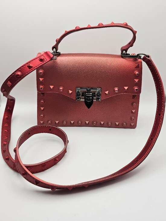 None Handbags - Pink‑Burgundy Jelly Studded Crossbody / Top‑Handle Bag